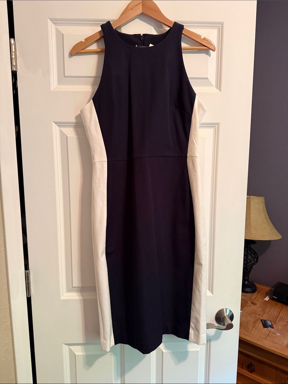 Banana Republic Navy and White Ponte Sheath Midi Dress
